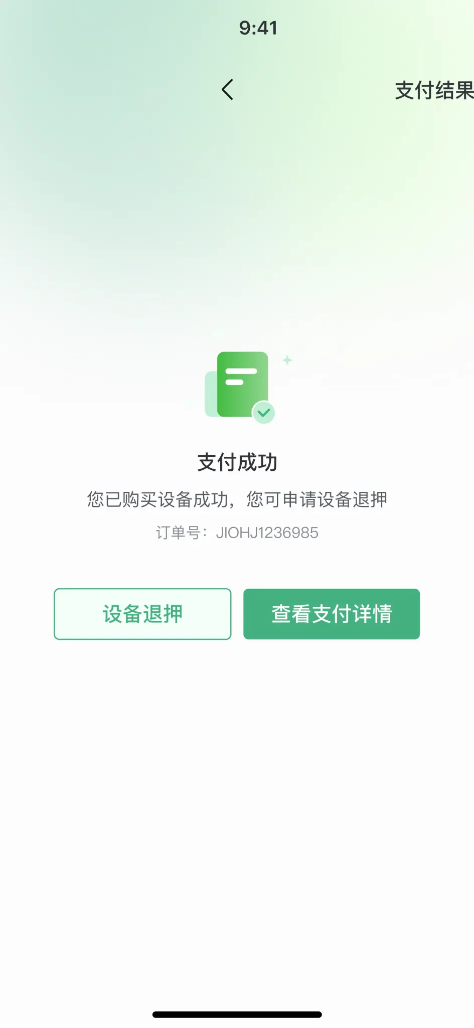 支付成功 · 设备退押
